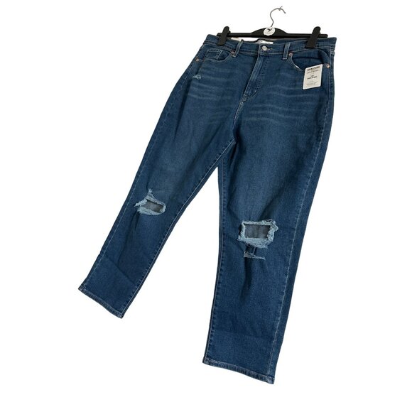 NWT Levi’s Strauss Signature 90s Mom Jeans Dark Denim Holes Rips Size 16 - Picture 4 of 6